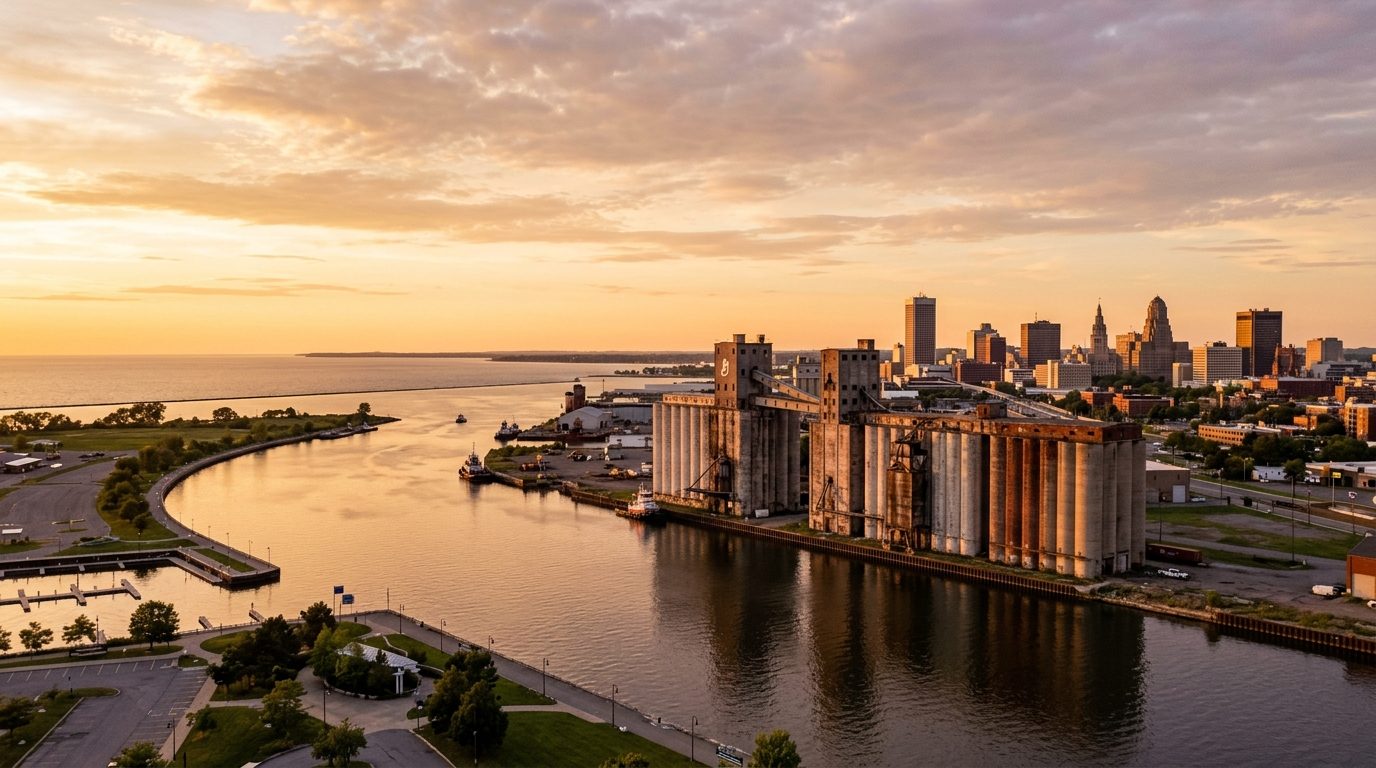 Buffalo, NY — Buffalo waterfront with historic grain elevators along the Buffalo