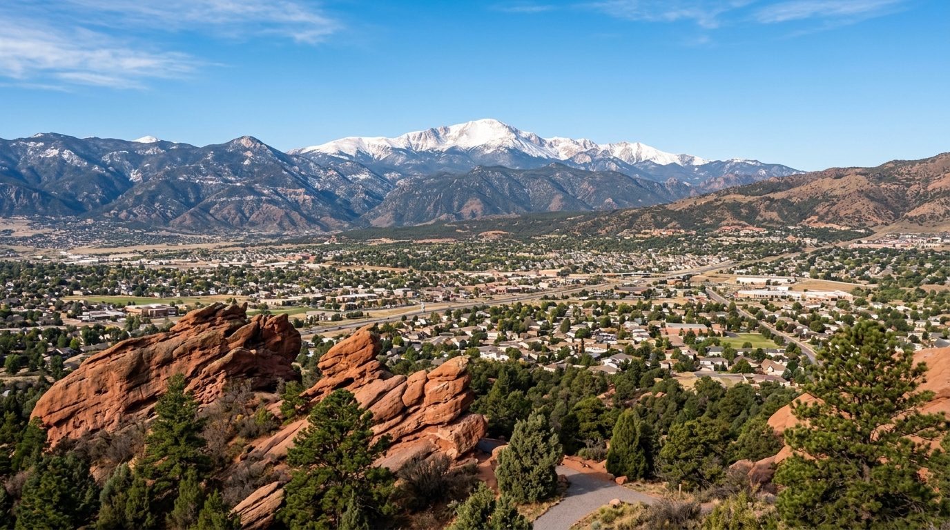 Colorado Springs, CO — Colorado Springs spread across a high-plains valley beneath the snow-capped granite face