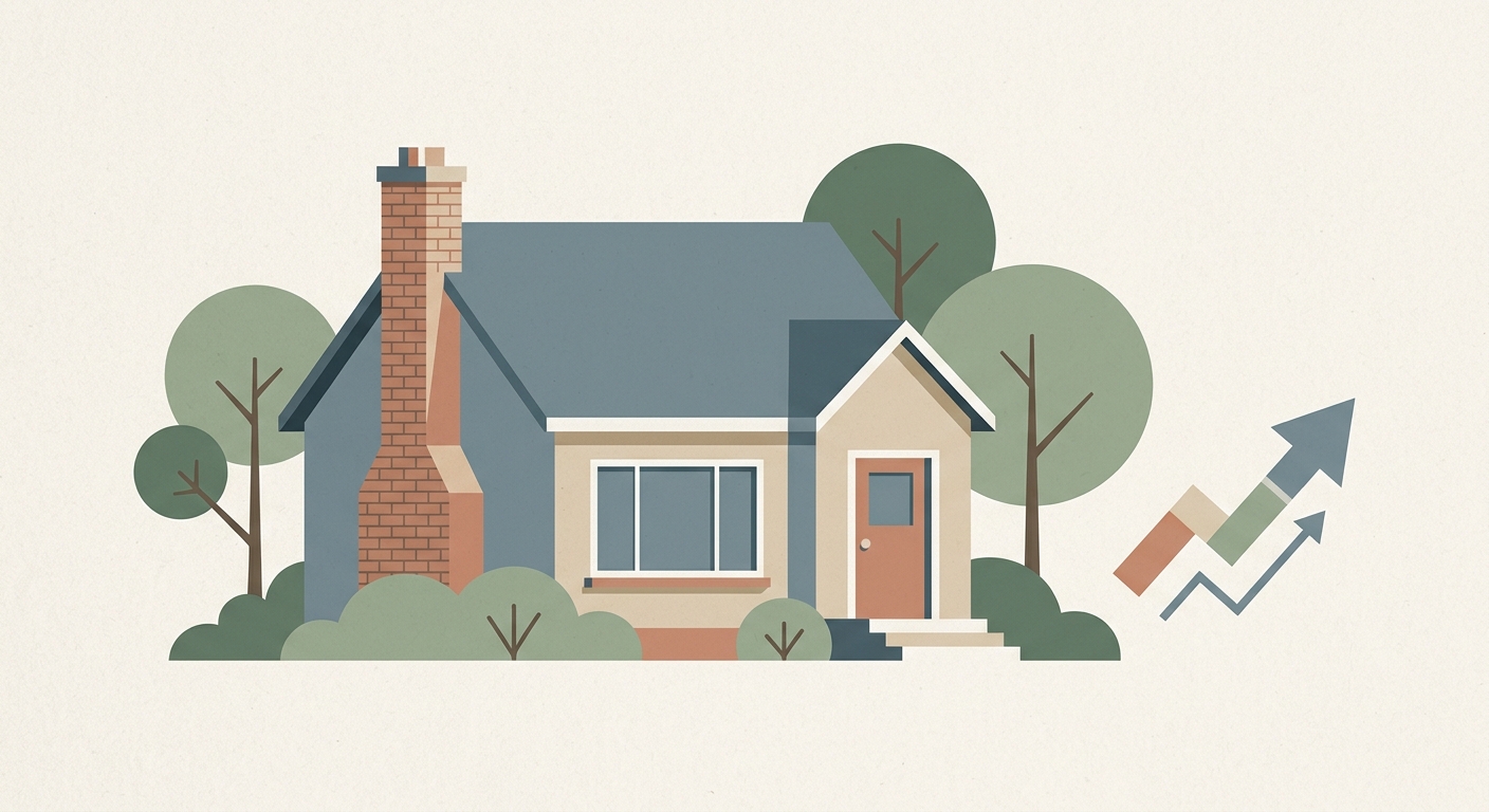 Illustration of a house with an upward arrow symbolizing rising mortgage rates.