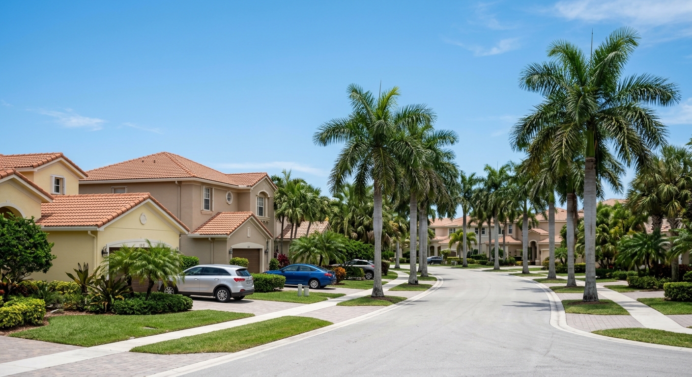 Suburban Florida homes with tile roofs under a clear blue sky
