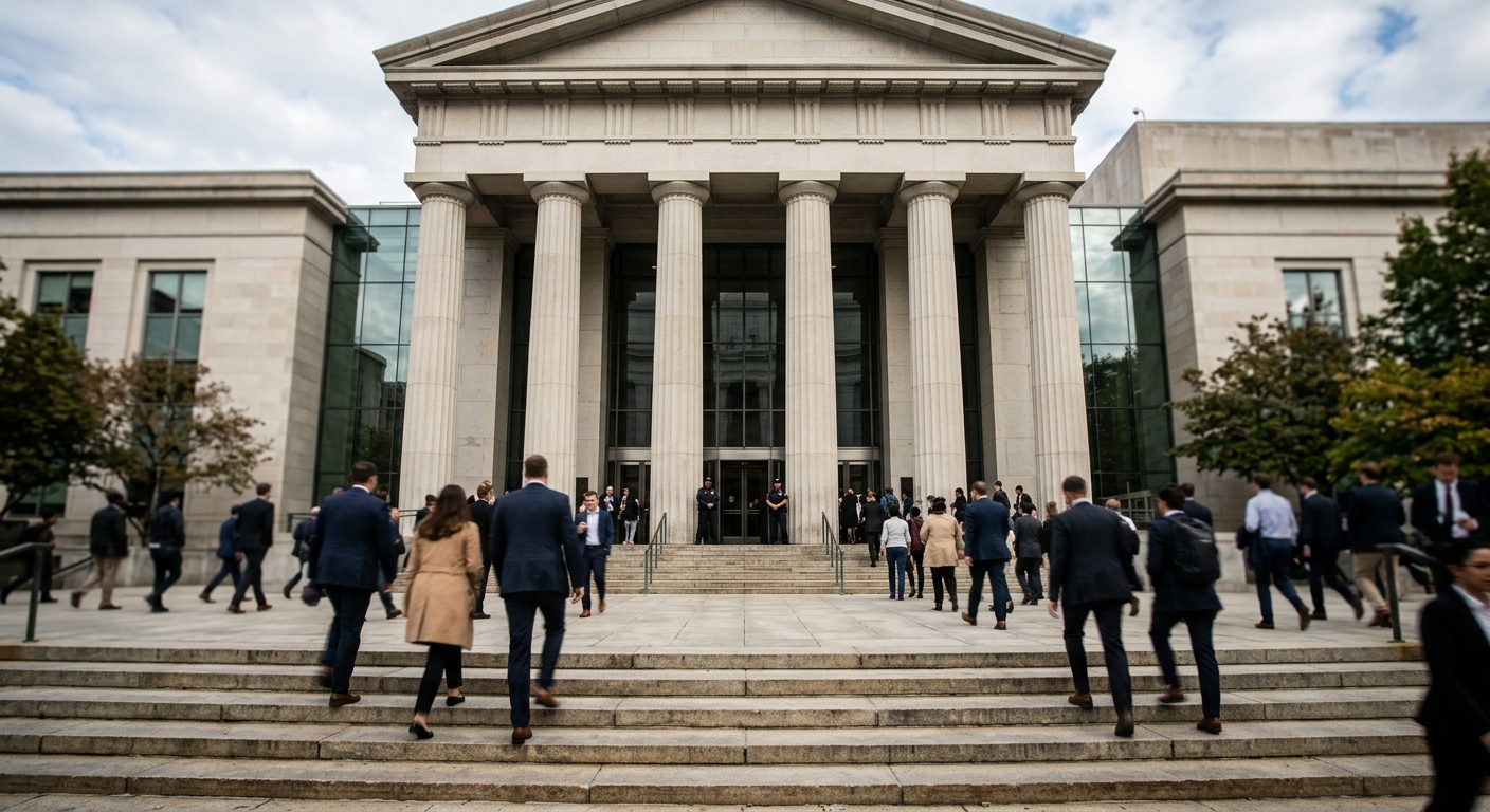 Exterior of a courthouse building, illustrating a legal dispute between two mortgage lenders.