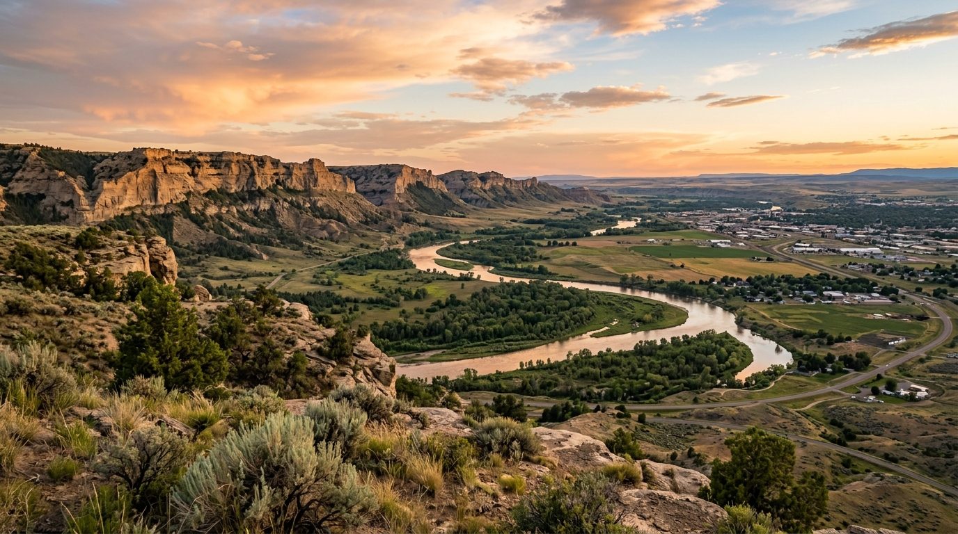 Billings, MT — Sandstone Rimrocks above the Yellowstone River valley near Billings, Montana, at with no text or people