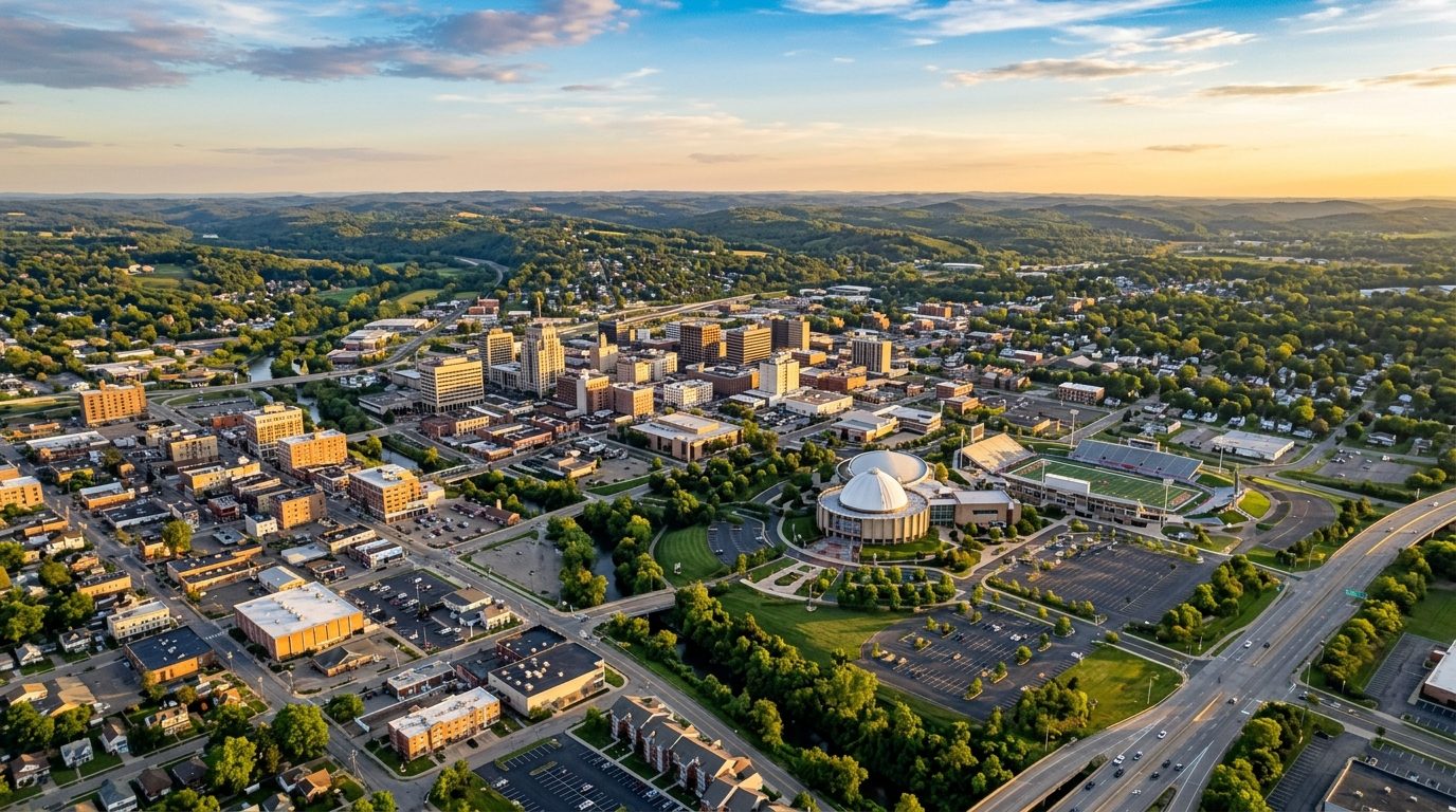 Canton, OH — Canton, Ohio skyline at with the Pro Football Hall of Fame's distinctive dome-topped building and surrounding