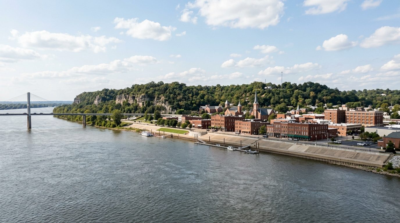 Cape Girardeau, MO — Cape Girardeau, Missouri, showing limestone bluffs and a historic downtown skyline above the Mississippi
