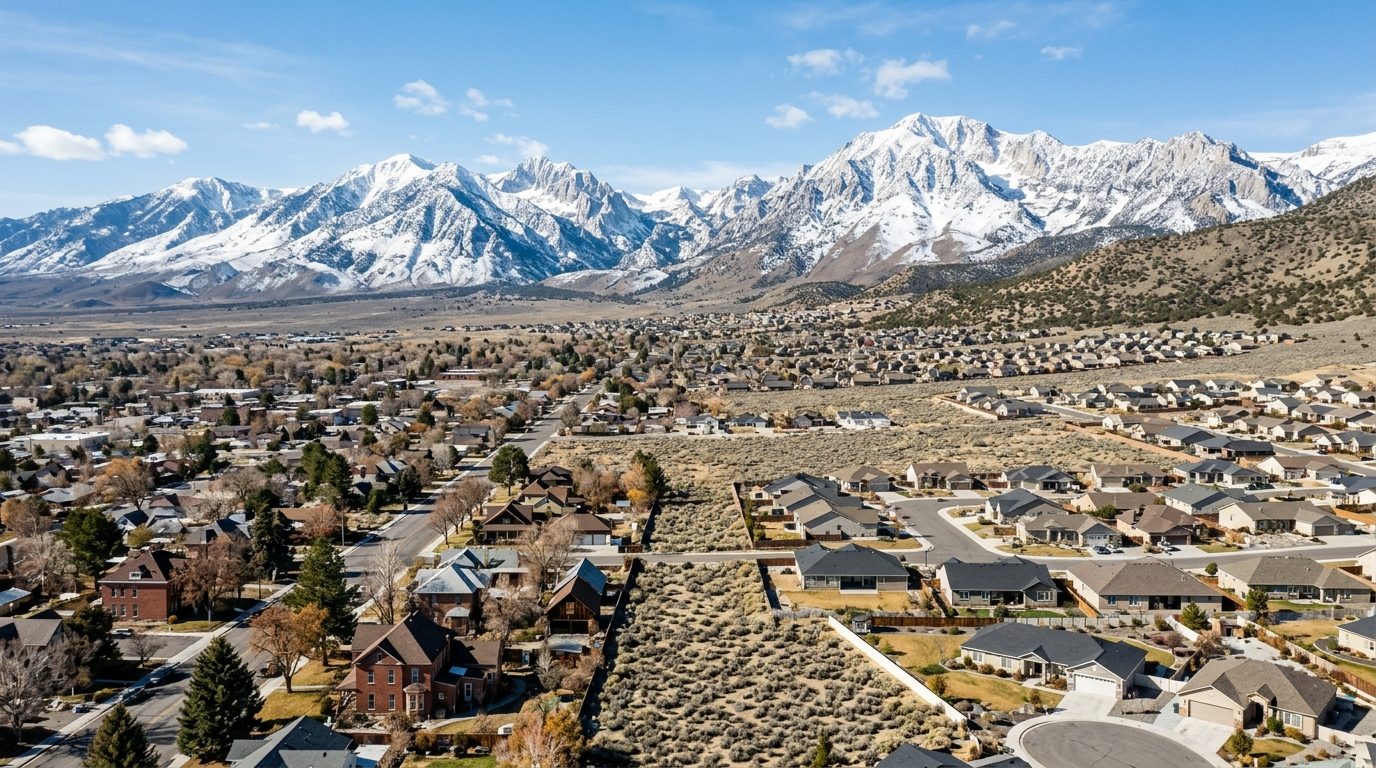 Carson City, NV — Carson City's high desert valley with the snow-dusted Sierra Nevada and Carson Range rising behind a mix of