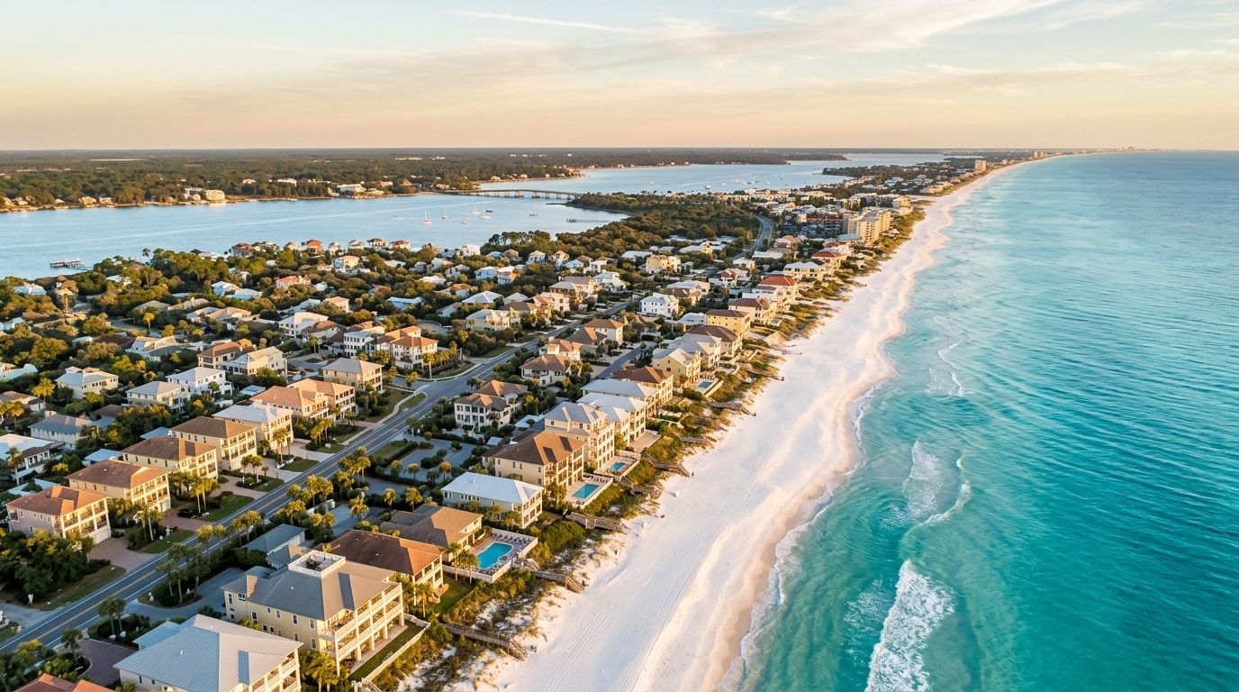 Crestview, FL — Florida's Emerald Coast near Destin, with white-sand beaches, turquoise Gulf water, and a coastal community