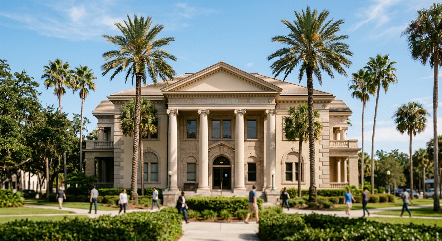 A Florida courthouse exterior, representing the legal ruling over the state's property tax ballot amendment.