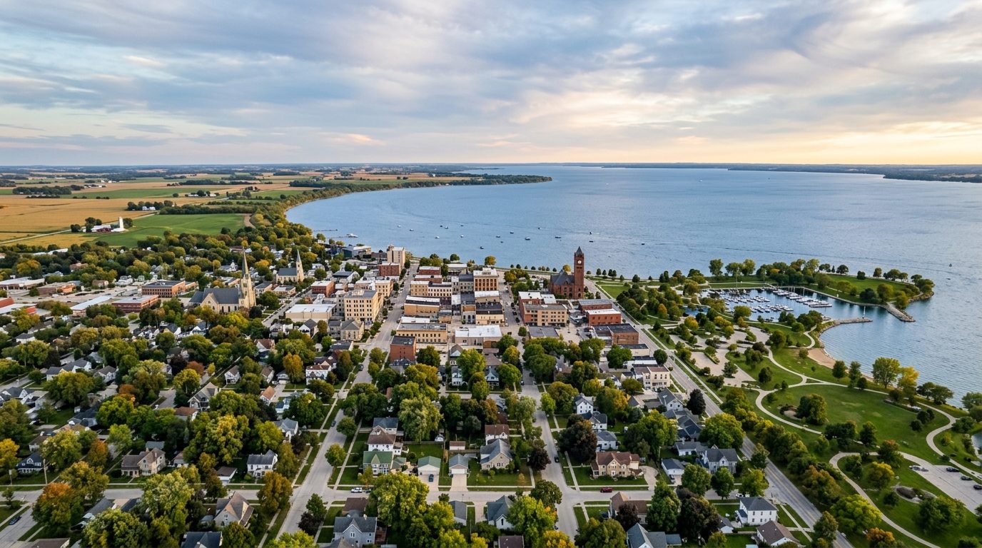 Fond du Lac, WI — Small Wisconsin lakeside city at the southern tip of Lake Winnebago, with a historic downtown skyline,