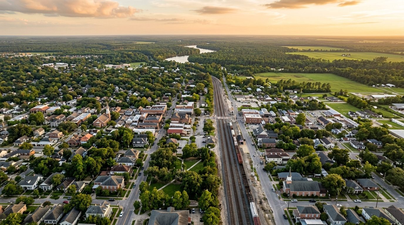Hammond, LA — Small southern Louisiana city at with a tree-lined historic downtown, a rail line running through the center,