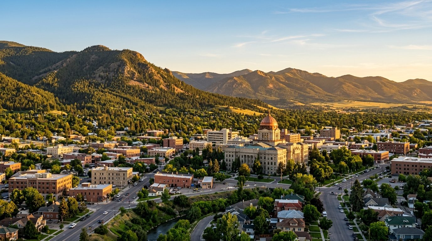 Helena, MT — Helena, Montana at showing the copper-domed state capitol and downtown skyline set against the forested