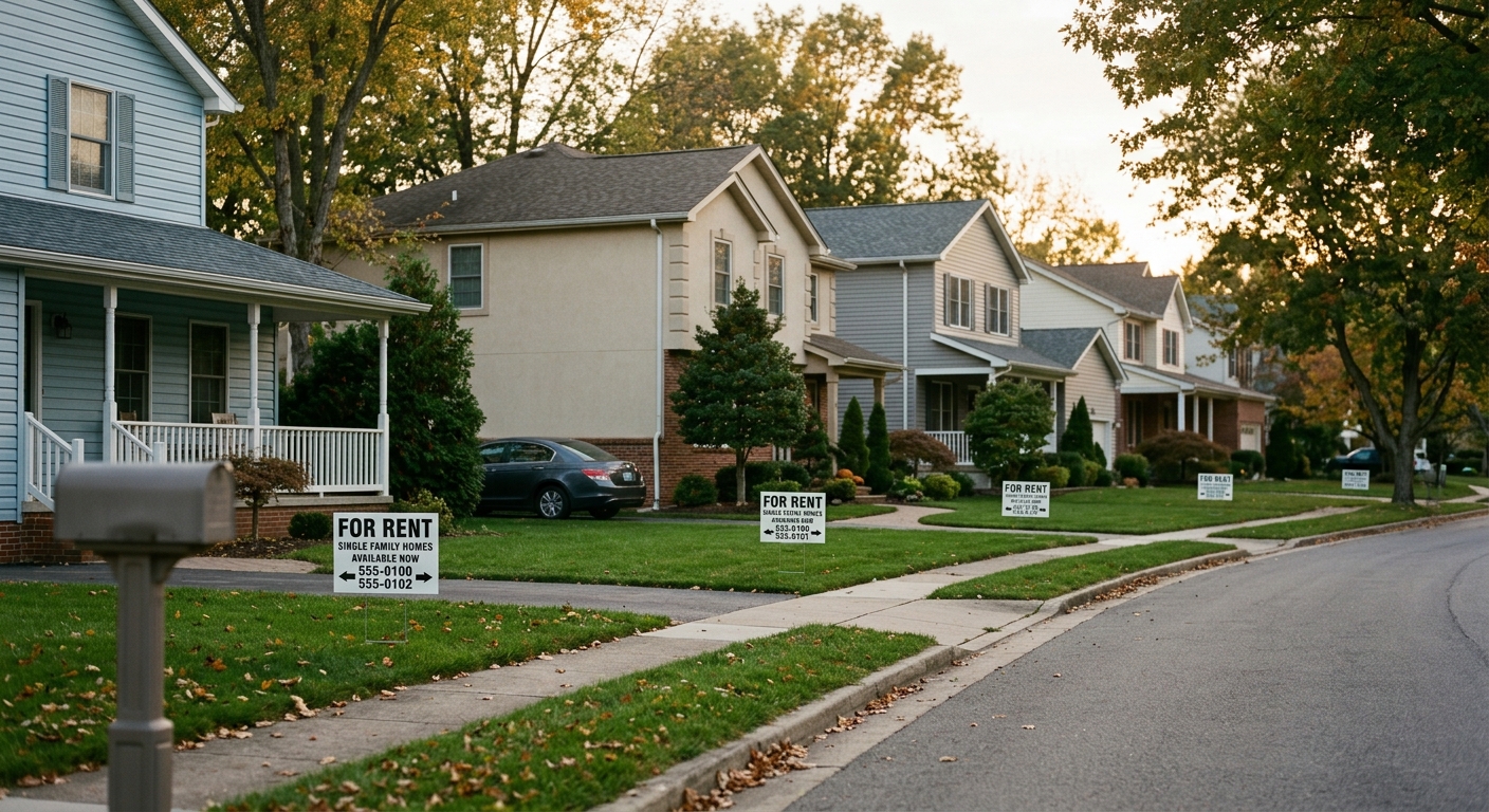 A row of single-family suburban homes along a quiet residential street.