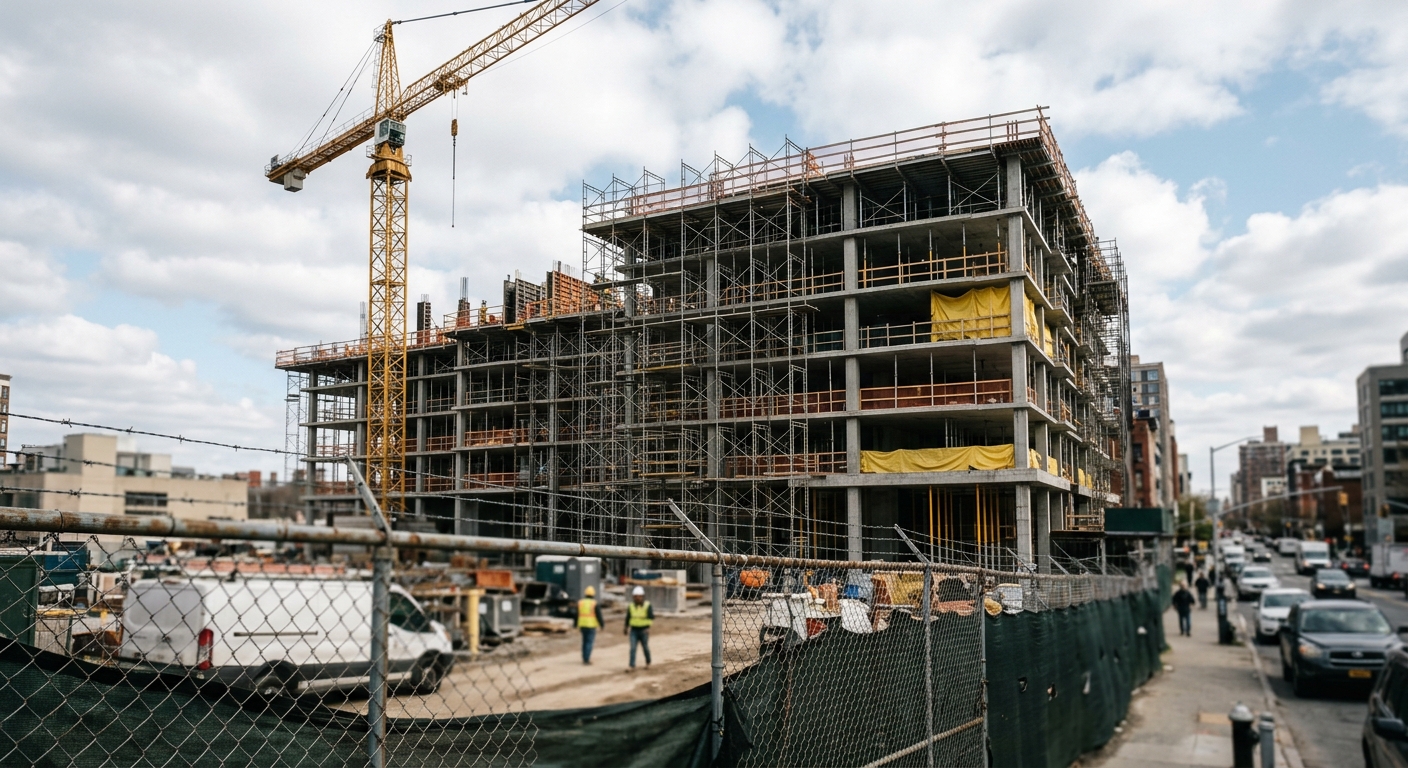 A mid-rise apartment building under construction, reflecting softening multifamily developer sentiment.