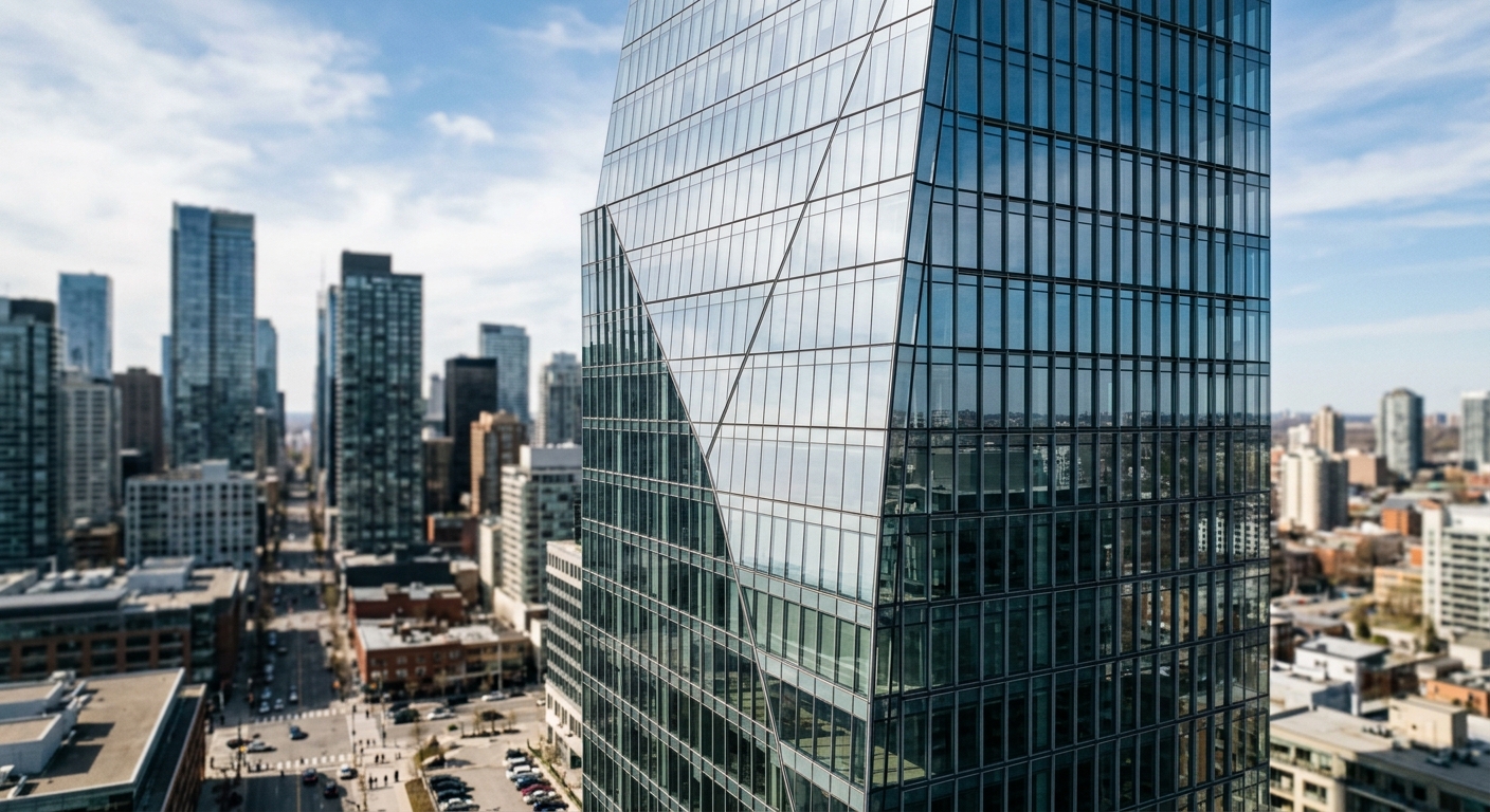 Modern glass commercial office tower exterior against a city skyline, representing a major commercial real estate advisory acquisition.