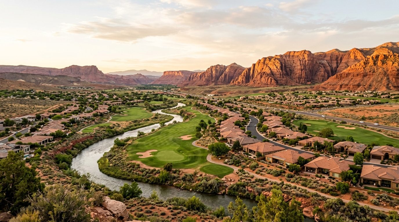 St. George, UT — Red sandstone cliffs and desert mesas surrounding St
