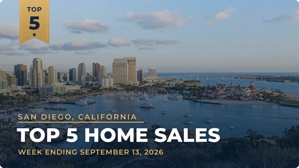 San Diego, California Metro Area Top 5 Home Sales: Coronado Village Home Tops the Week at $5.63 Million