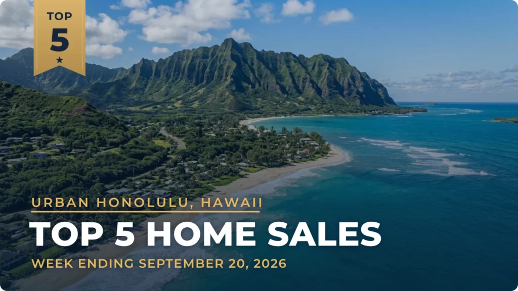Urban Honolulu, Hawaii Metro Area Top 5 Home Sales: Beachside Kailua House Tops the Week at $3.96 Million
