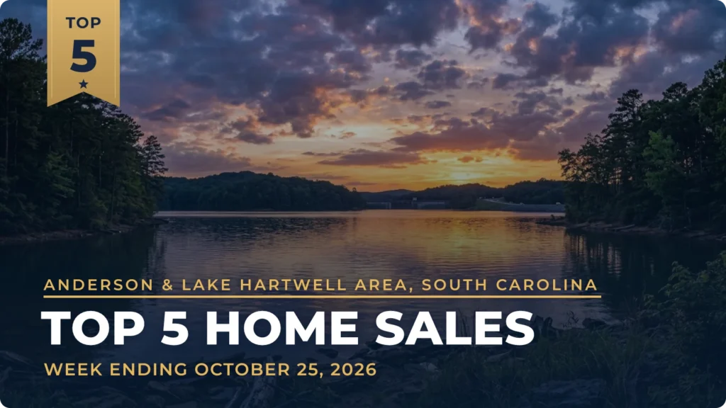 Anderson & Lake Hartwell Area, South Carolina Top 5 Home Sales: 51-Acre Pendleton Property Leads at $1.4 Million
