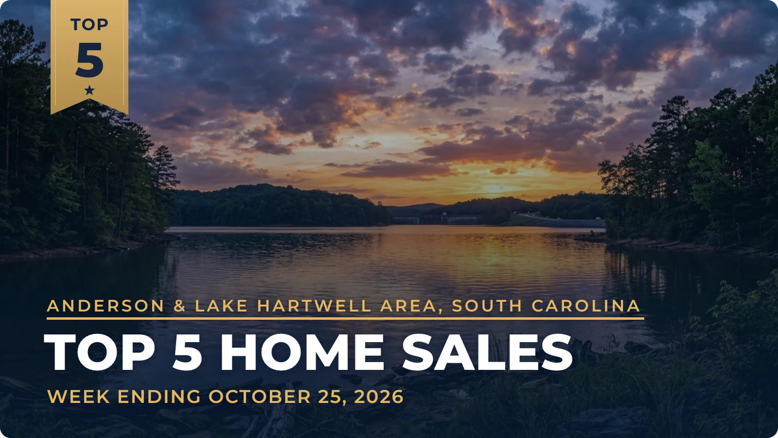 Anderson & Lake Hartwell Area, South Carolina Top 5 Home Sales — week ending October 25, 2026