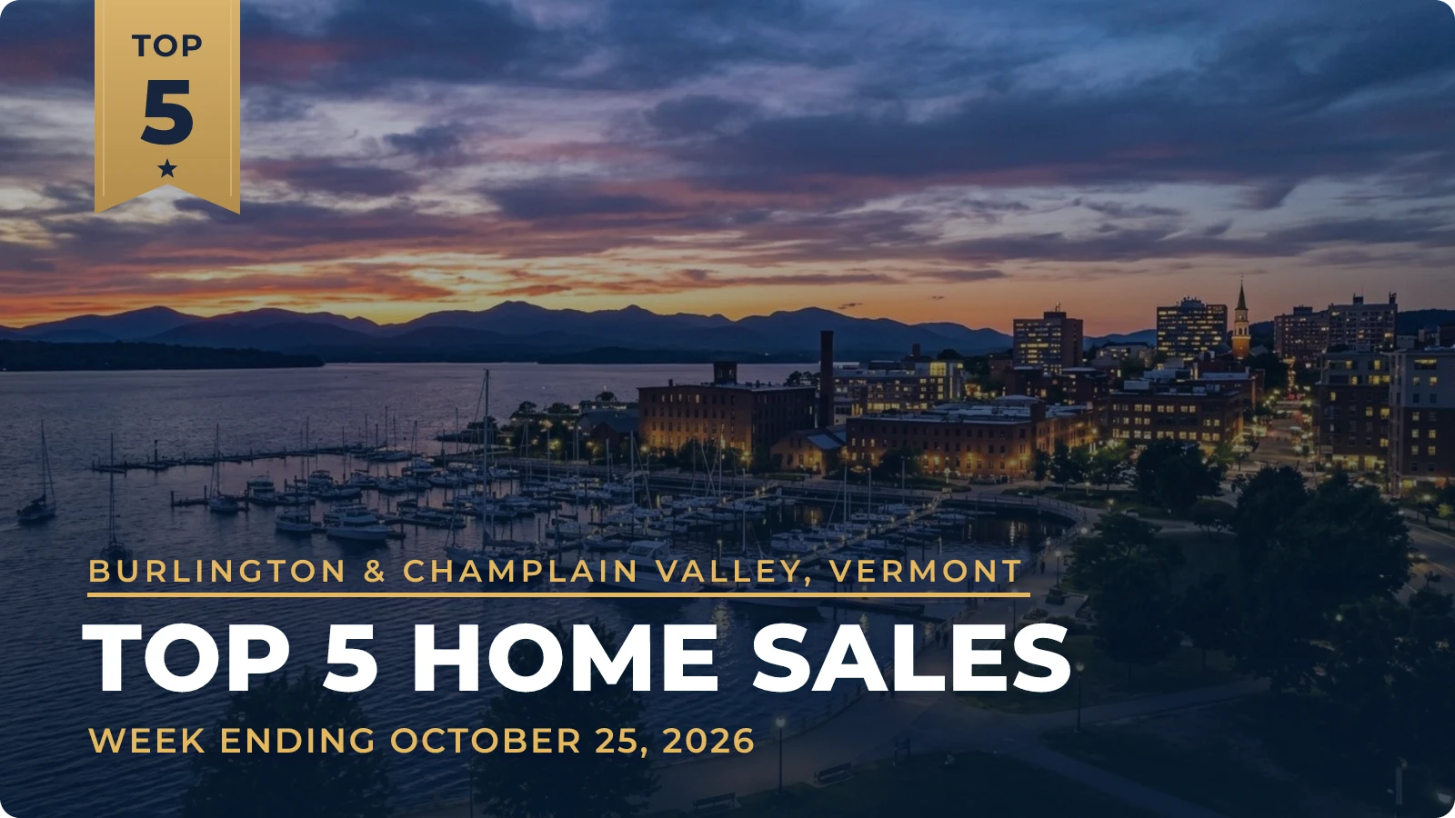 Burlington & Champlain Valley, Vermont Top 5 Home Sales — week ending October 25, 2026