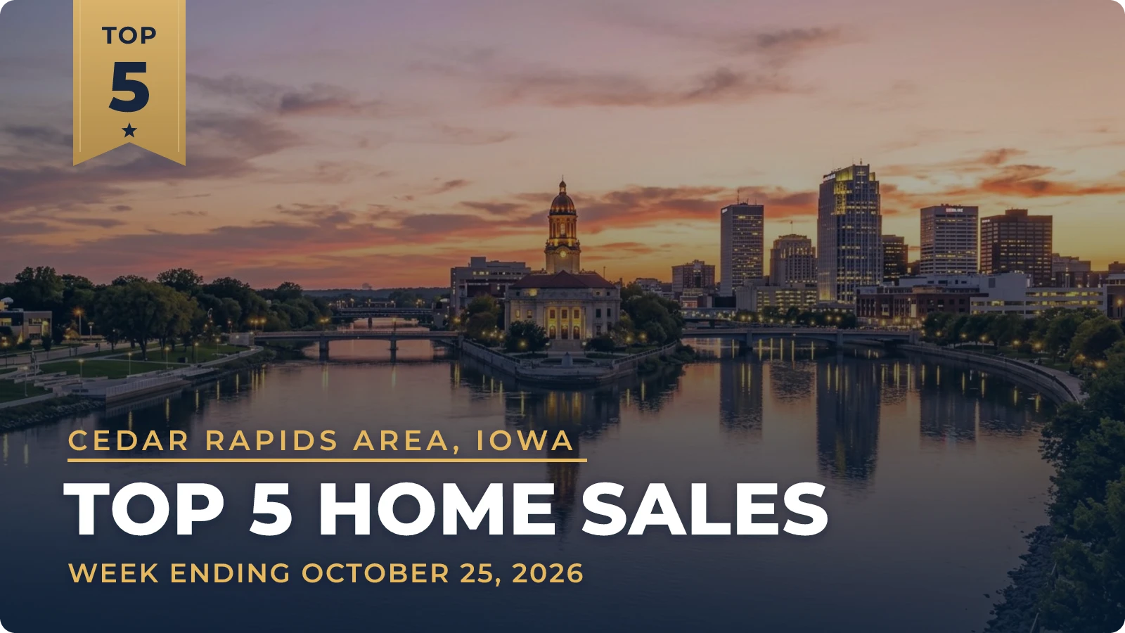 Cedar Rapids Area, Iowa Top 5 Home Sales — week ending October 25, 2026