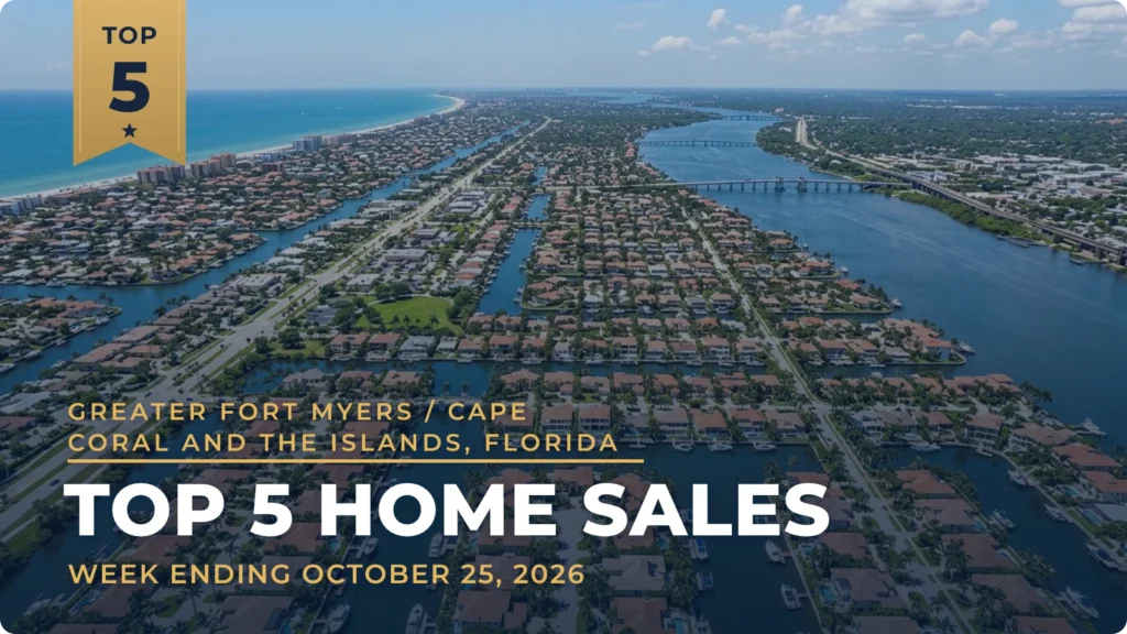 Greater Fort Myers / Cape Coral and the Islands, Florida Top 5 Home Sales: Waterfront Homes in Cape Harbour, Fort Myers and Sanibel Lead the Week
