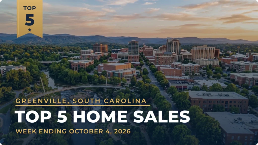 Greenville, South Carolina Metro Area Top 5 Home Sales: Sunset Waterfront Home Leads at $2.5 Million