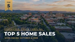 Greenville, South Carolina Metro Area Top 5 Home Sales: Sunset Waterfront Home Leads at $2.5 Million