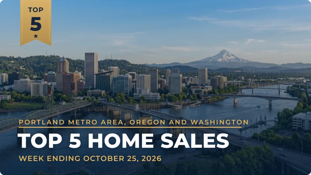 Portland Metro Area, Oregon and Washington Top 5 Home Sales: Scappoose Acreage Leads, With Homes in Alameda, Forest Heights, Mt Tabor and Orient