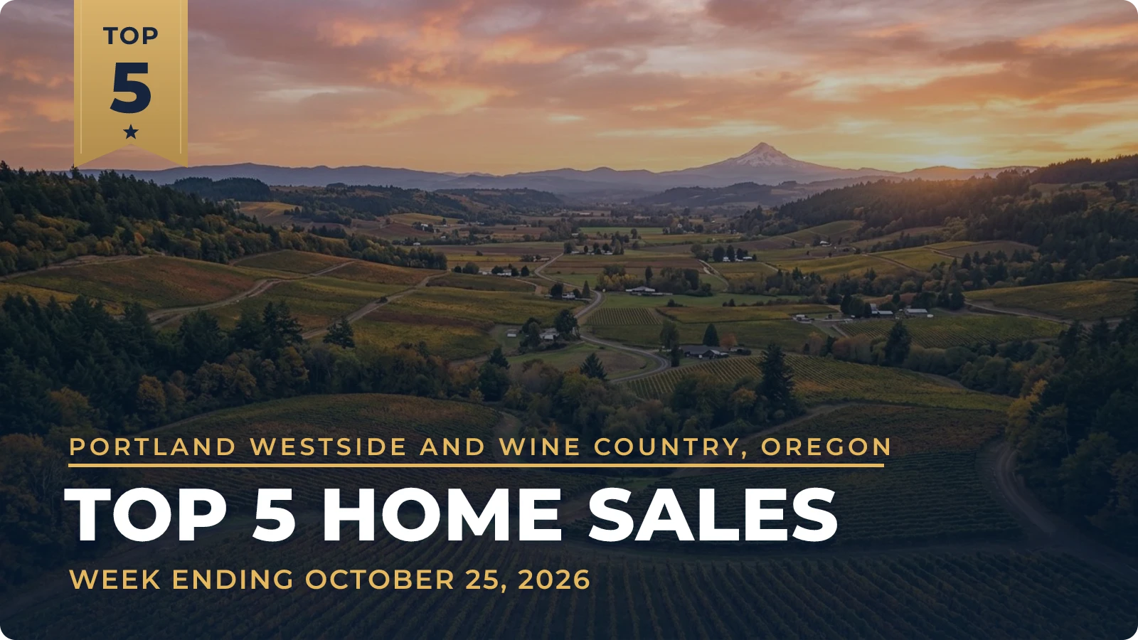 Portland Westside and Wine Country, Oregon Top 5 Home Sales — week ending October 25, 2026