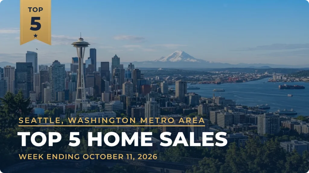 Seattle, Washington Metro Area Top 5 Home Sales: Mercer Island Waterfront Home Leads at $6.9 Million