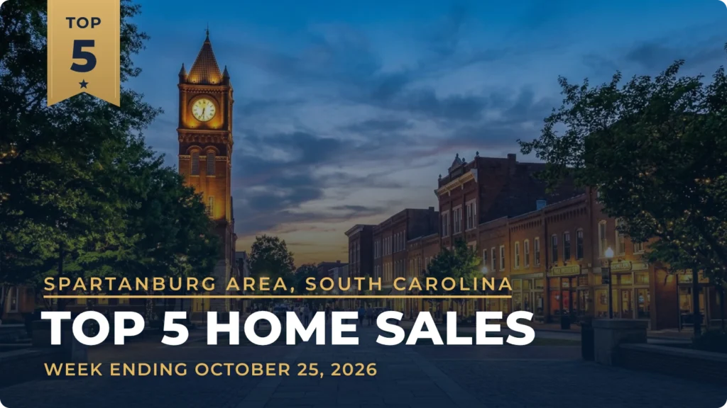 Spartanburg Area, South Carolina Top 5 Home Sales: Carolina Country Club Golf Course Home Leads at $1.2 Million