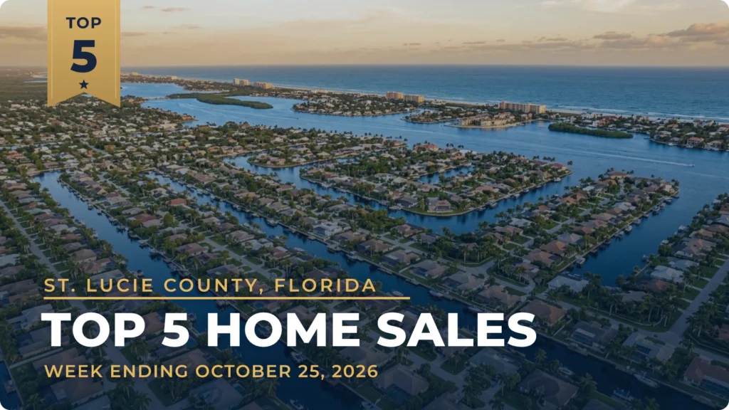 St. Lucie County, Florida Top 5 Home Sales: Lakefront Tesoro Club Home Leads at $2.4 Million