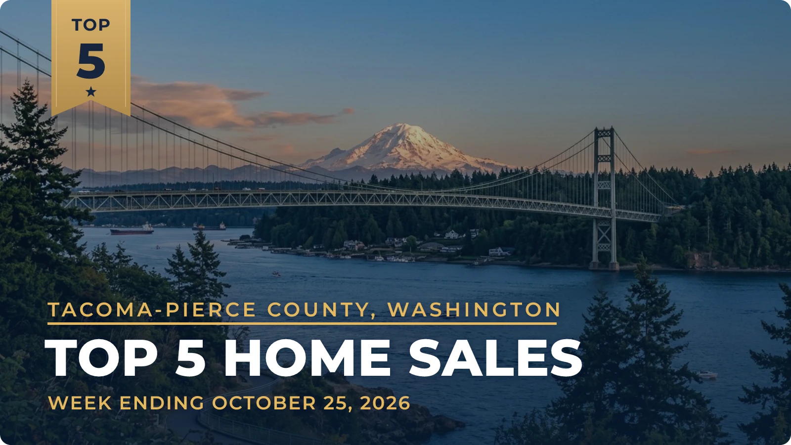 Tacoma-Pierce County, Washington Top 5 Home Sales — week ending October 25, 2026
